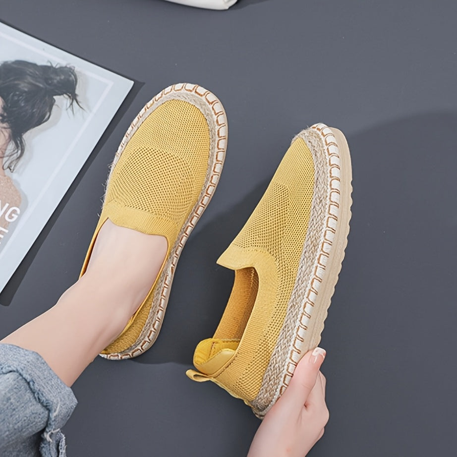 Women's Slip-On Flat Shoes Breathable Knit Fabric Casual Comfortable Flats Black Blue White