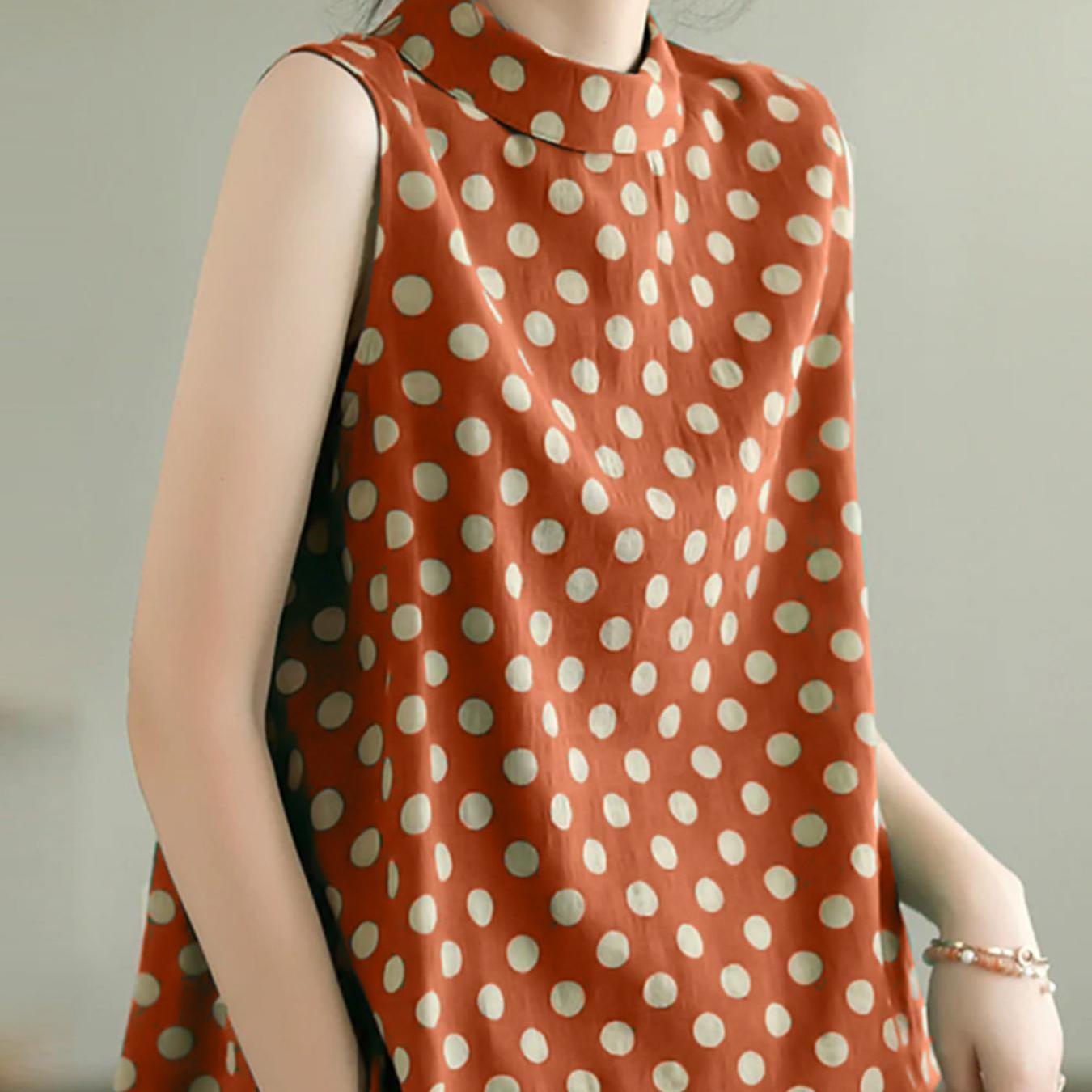 Plus Size Polka Dot Sleeveless Rayon Blend A-Line Tank Top for Summer Casual
