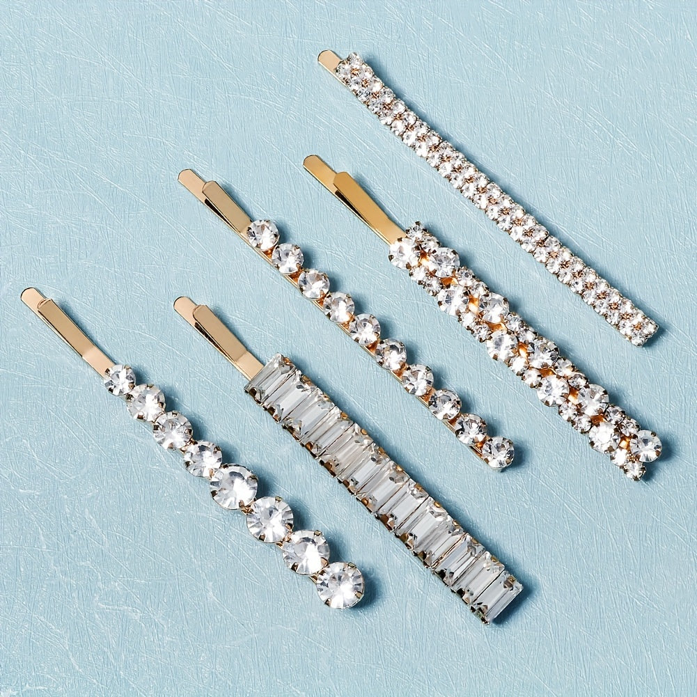 Set of 5 Crystal Hair Clips Rhinestone Bobby Pins Bangs Side Clips for Women