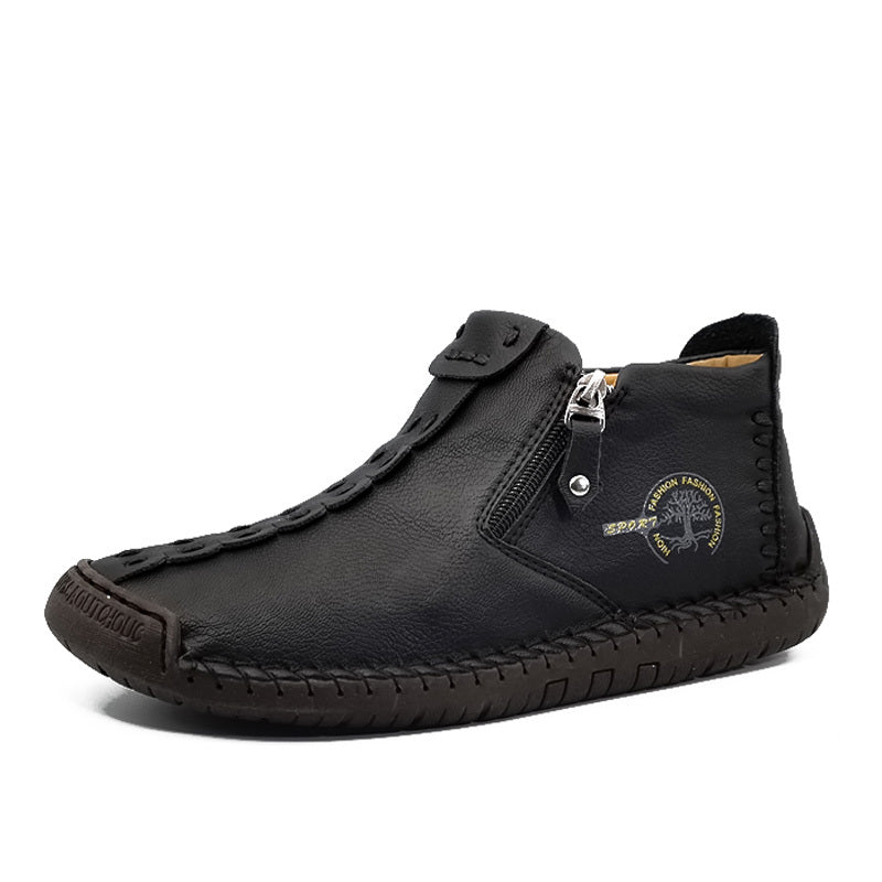 Vintage uslubidagi erkaklar uchun bo'yincha botinkalar, fermuar va rezina taglik bilan, ochiq havoda faoliyatlar uchun mos.