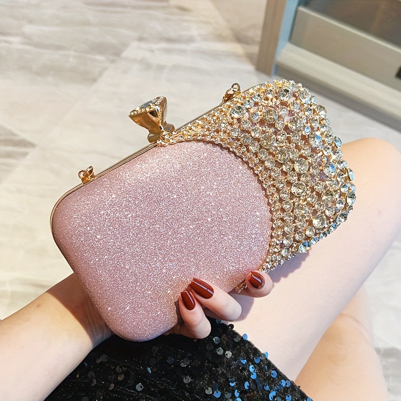 Sparkling Rhinestone Evening Clutch Bag for Weddings Parties Prom Black Pink Gold Silver Grey Blue