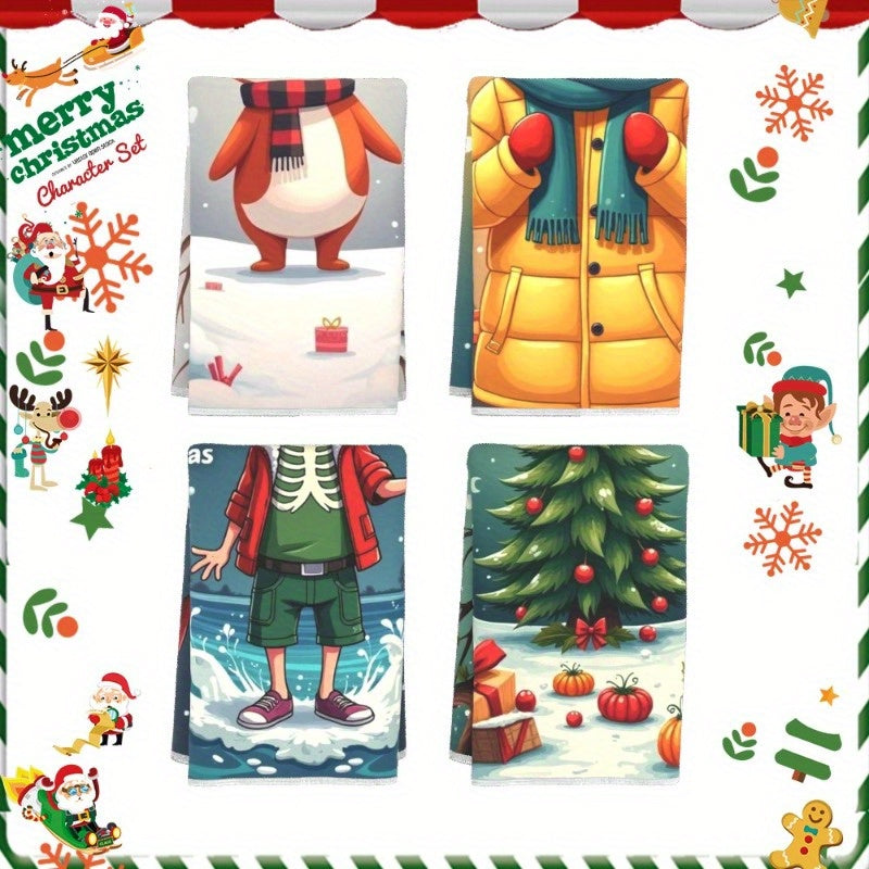Juego de cuatro servilletas de ciervos de Navidad, renos de invierno cálidos, vacaciones, 45.72x66.04 cm