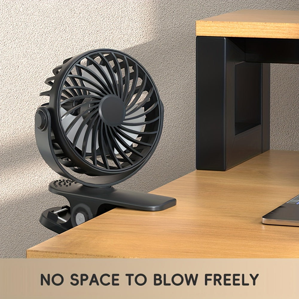 Pink USB Rechargeable Mini Clip-On Fan with LED Night Light 360° Rotation 3-Speed