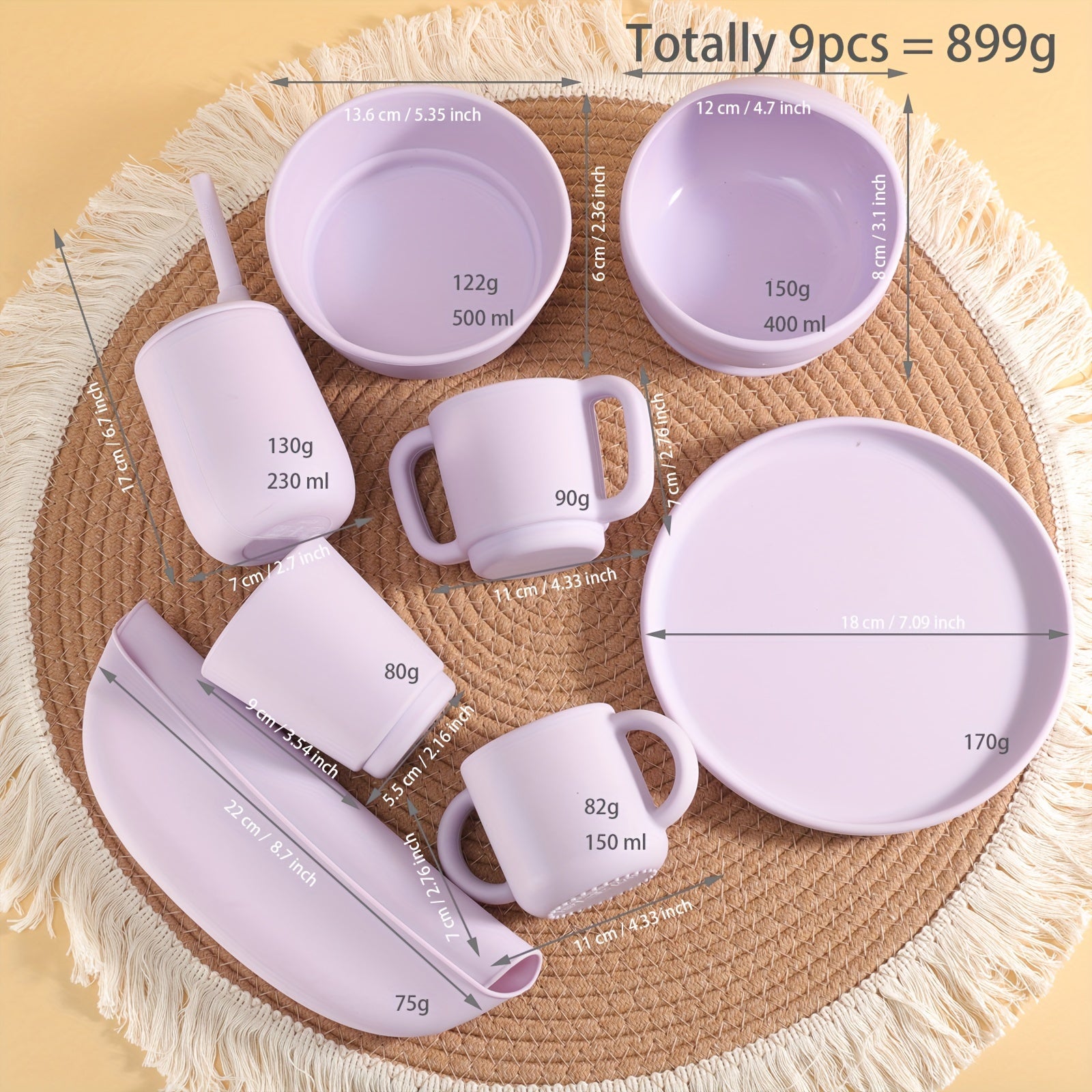 Juego de alimentación de silicona para niños, platos, cuencos y tazas reutilizables, libre de BPA, duradero