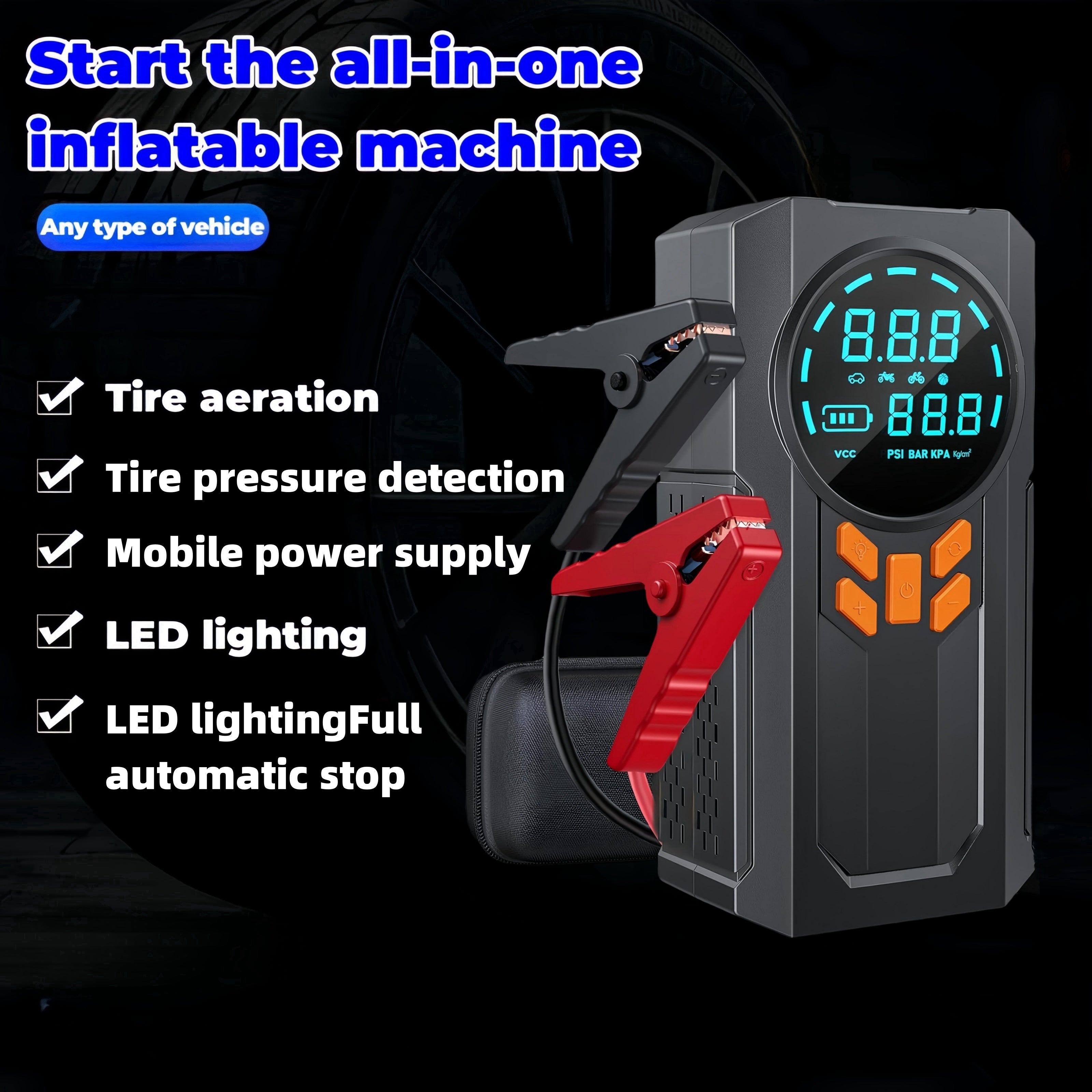 Wireless Portable Air Compressor Pump with LED Display and 150PSI for Car Bike Motorcycle Balls