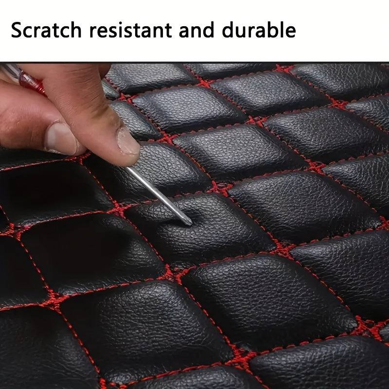 Premium Faux Leather Car Floor Mats All-Weather Scratch-Resistant with Red Stitching