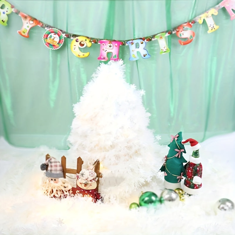 Conjunto de decoración de copo de nieve navideño con copo de nieve de felpa y tiras de copo de nieve de plástico blanco