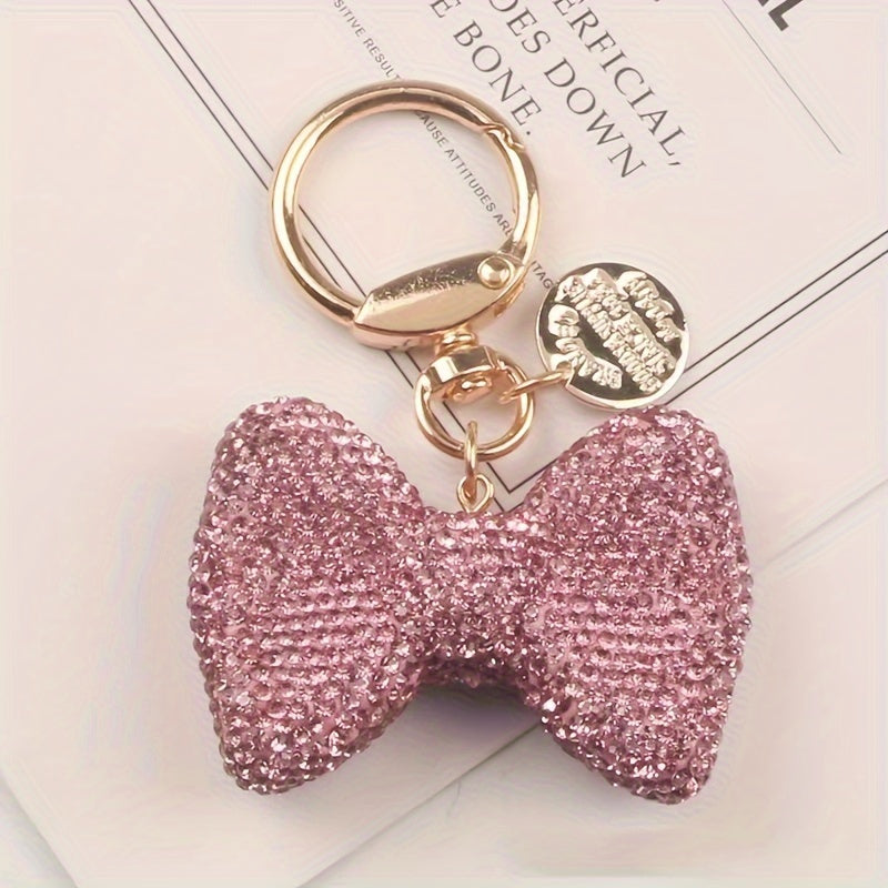 Llavero anillo de oro con lazo de rhinestone para bolsos y decoración de coche para mujeres