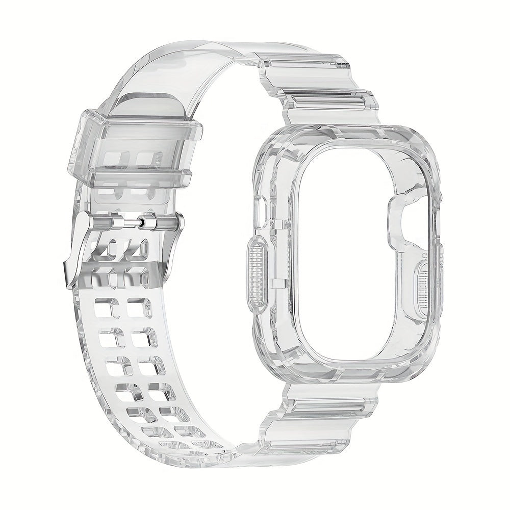 Transparent Silicone Watch Band with Integrated Case for Apple Watch Ultra/SE/Series 1-9 40-49mm