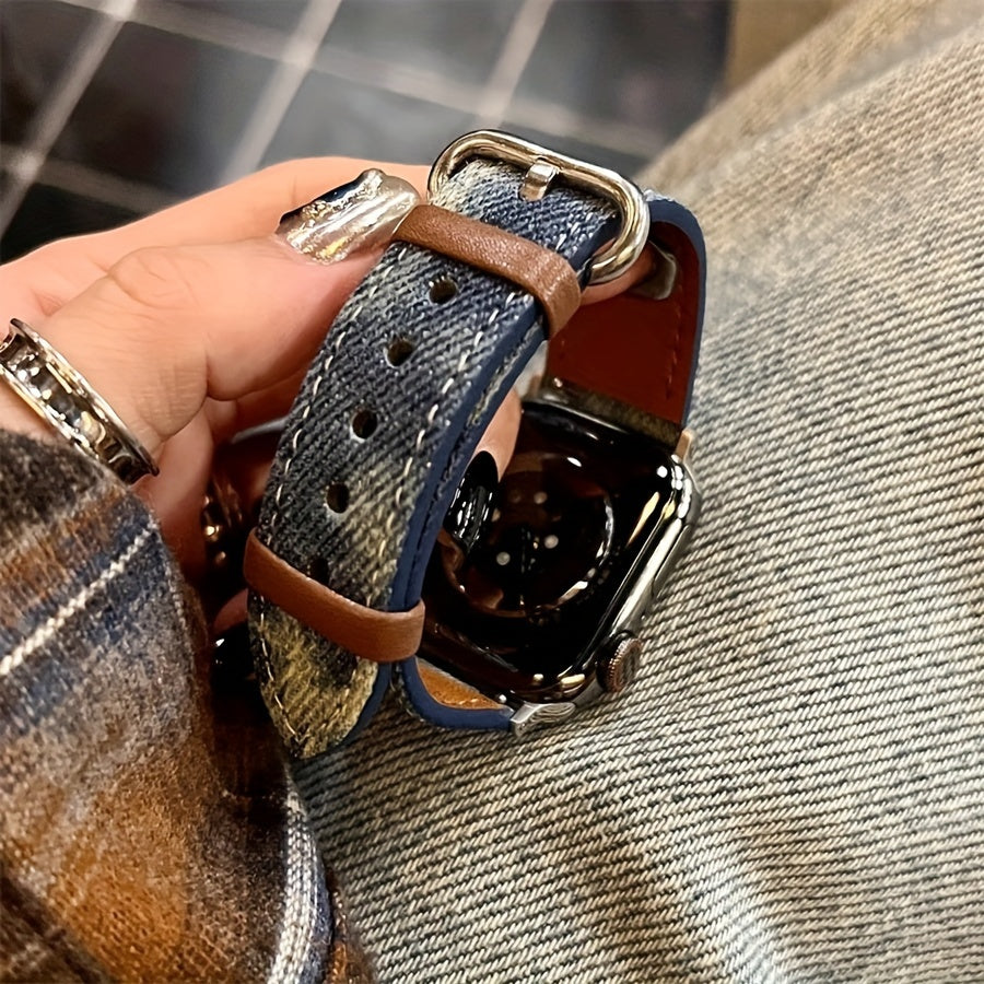 Ретро-тай-дай джинсовый ремешок для Apple Watch, регулируемый ремень совместим с различными моделями.