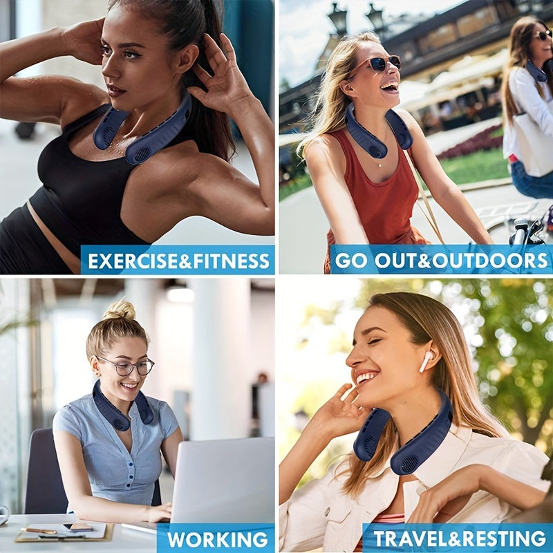 Portable bladeless neck fan with USB charging 5-speed digital display cooler for travel and camping lightweight ergonomic design