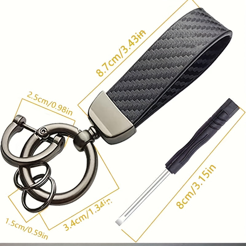 Men Women Zinc Alloy Faux Leather Keychain Carbon Fiber Rope Red Accents