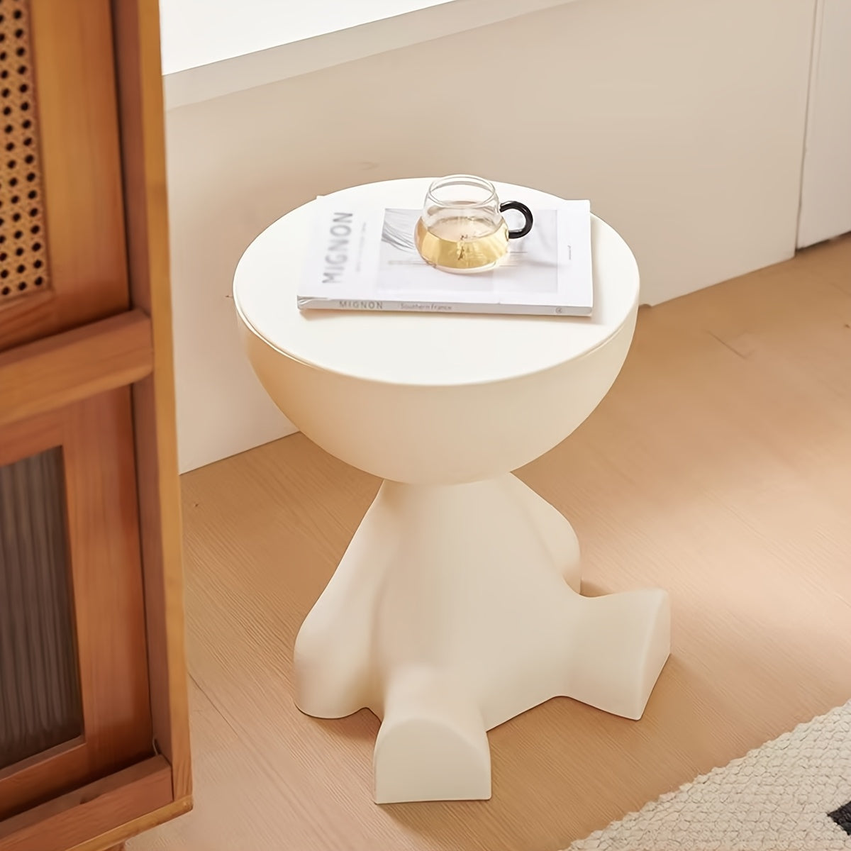 Modern White Plastic Bear-Shaped Nightstand for Bedroom and Living Room Storage