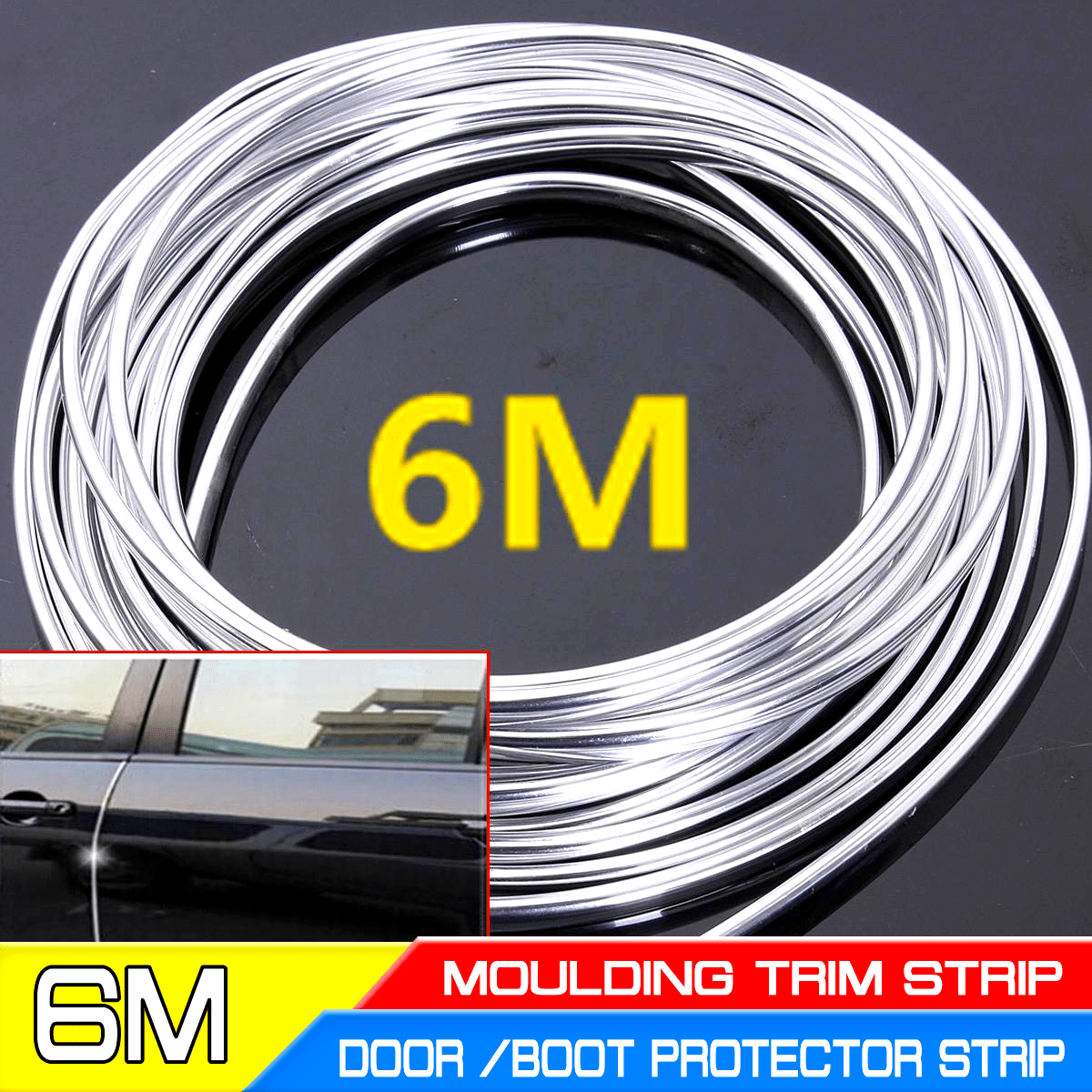 Car Door Chrome Molding Trim Strip Edge Scratch Guard Protector Roll 6m