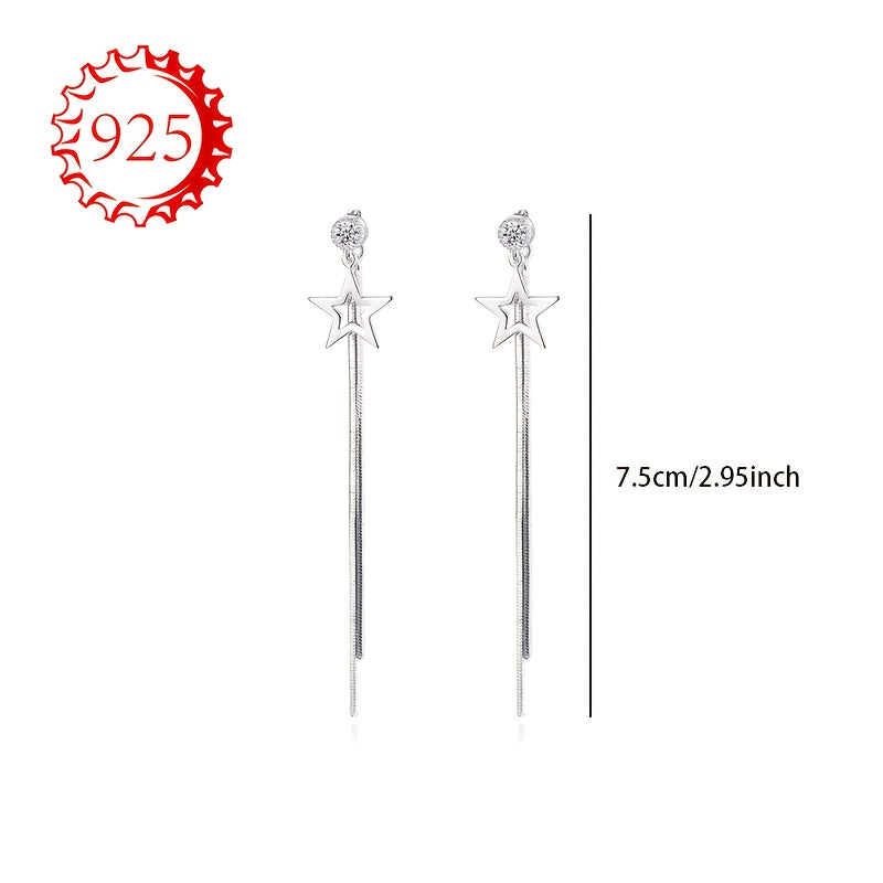 Silver Hypoallergenic Earrings for Women Star Tassel Medium Long Jewelry for Daily Wear Weddings and Vacations