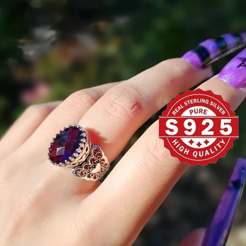 Qo'l bilan tayyorlangan Filigran San'at Tafsiloti 925 Sterling Silver Yurak Kokteyl Halqasi Amethyst Qimmatbaho To'pi bilan, To'ylar va Partiyalar uchun Ideal, Har kuni kiyish uchun mustahkam
