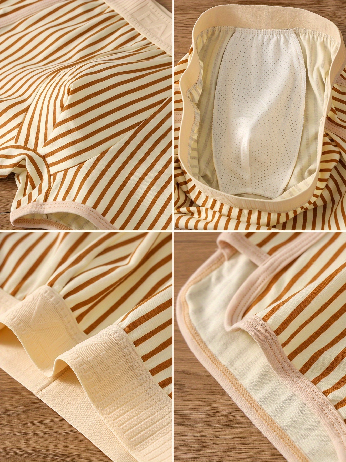 Men's Cotton Spandex Striped Boxer Briefs 3-Pack Breathable Casual Underwear