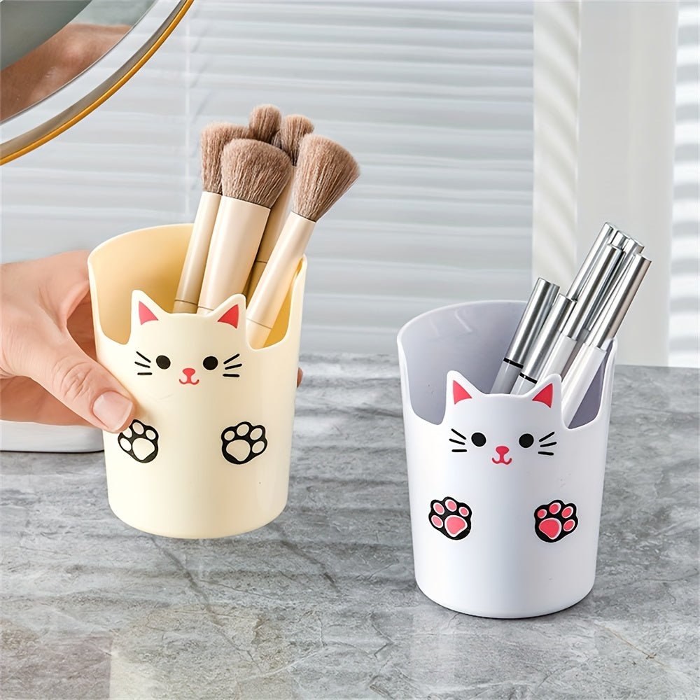 Cute Cat Design Pen Holder and Makeup Brush Storage Desktop Organizer