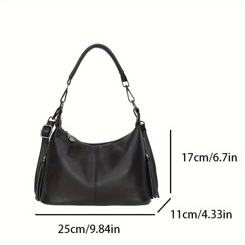 Women's Genuine Leather Shoulder Bag Large Capacity Casual Zipper Closure Adjustable Strap Black Blue