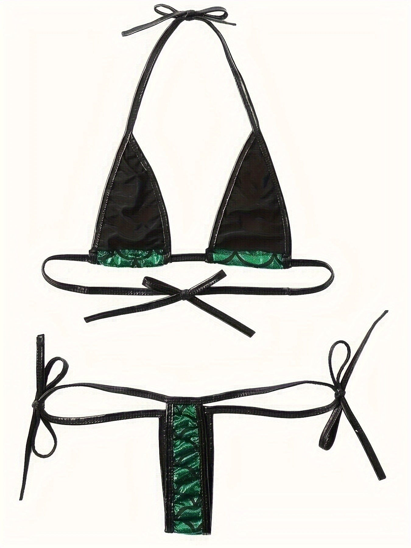 Women’s Mermaid Scale Print Thong Lingerie Set with Adjustable Straps