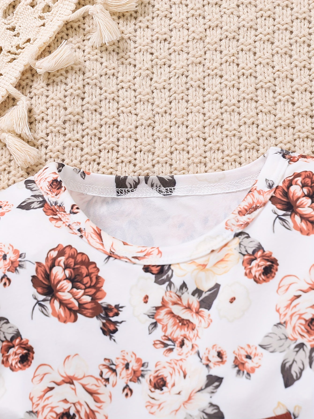 Женский топ с цветочным принтом и рукавами-флапами, комплект с эластичным поясом и бантом для весны и осени