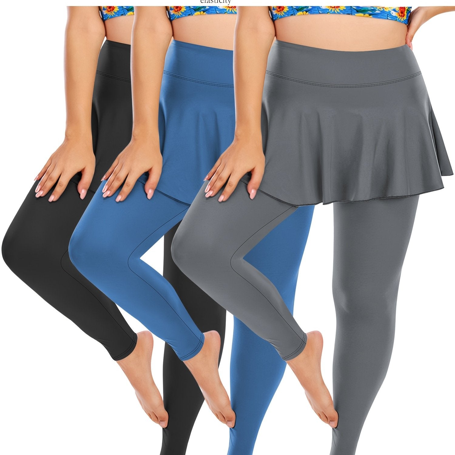Plus Size Women Tennis Skirted Leggings with Pockets Capris Yoga Wear
