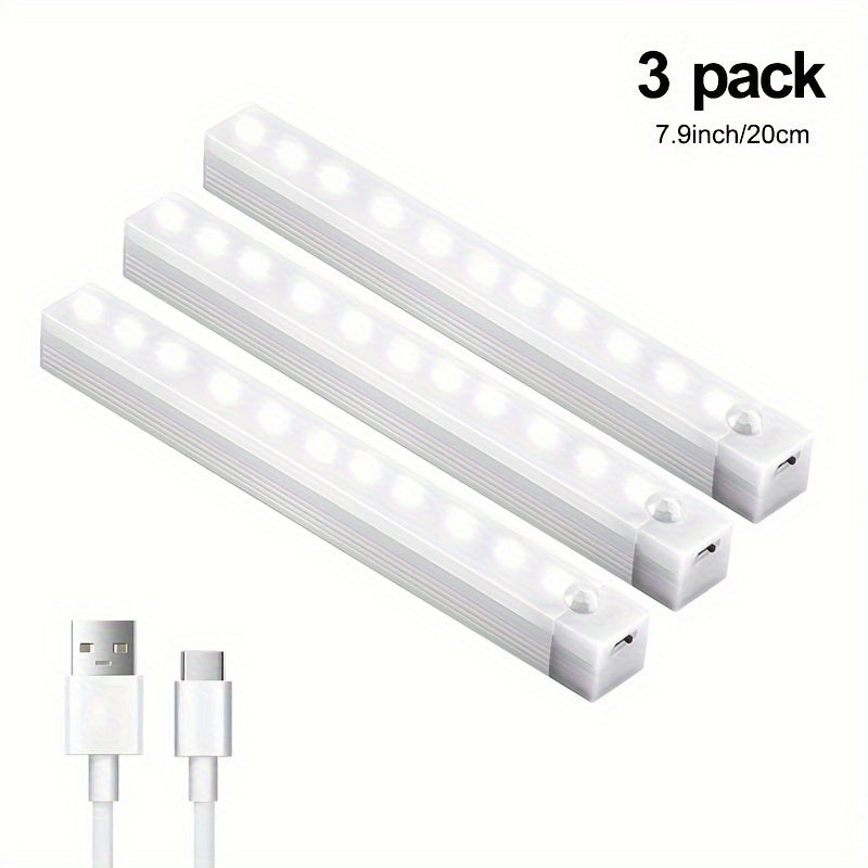 3-Pack LED Motion Sensor Cabinet Lights 7.9 Inch Wireless Rechargeable Under Cabinet Lighting