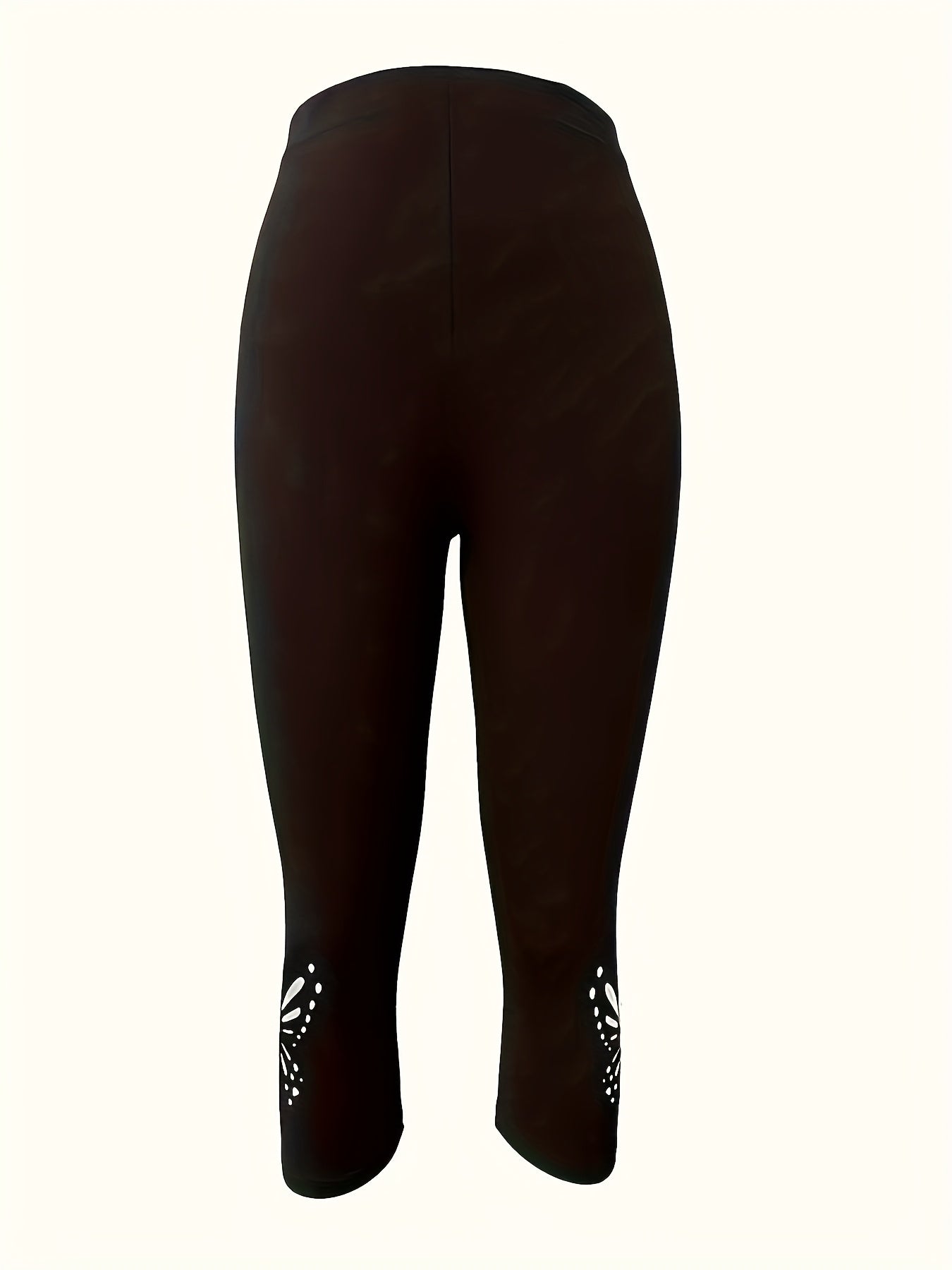 Plus Size Women's Solid Color Fitted Butterfly Hollow Seven-Point Pants