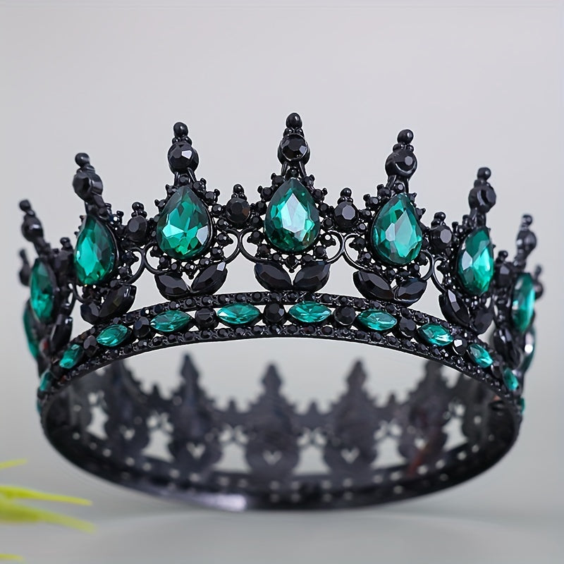 Opulent Vintage Round Rhinestone Crown Tiara for Bridal and Pageants
