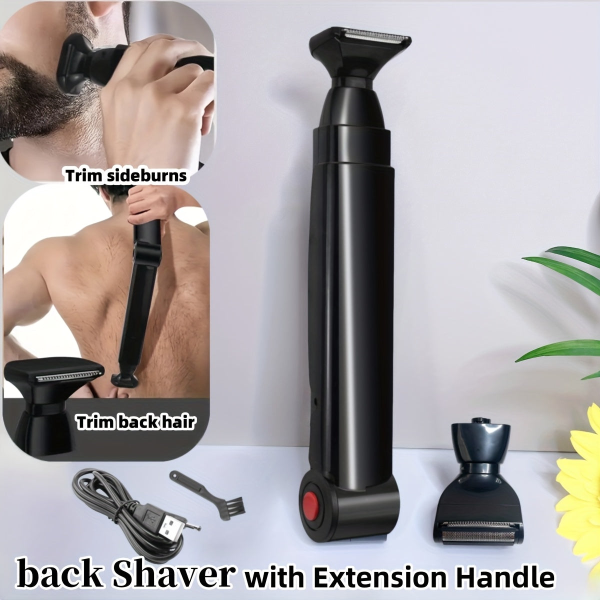 Men's Body Shaver with Adjustable Handle and Shock-Absorbing Heads