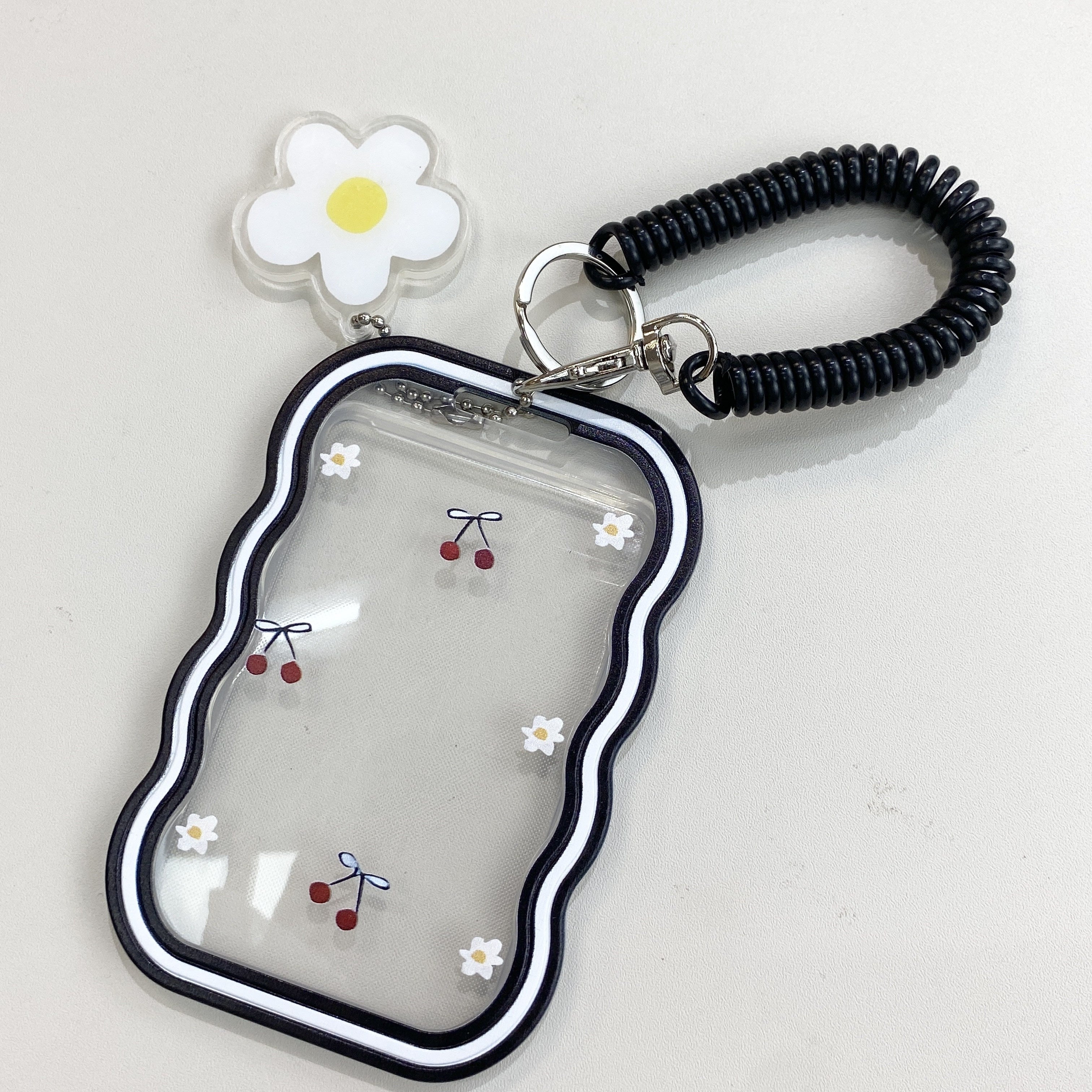 Cherry Blossom TPU Card Holder with Spring Lanyard for Daily Use and Travel