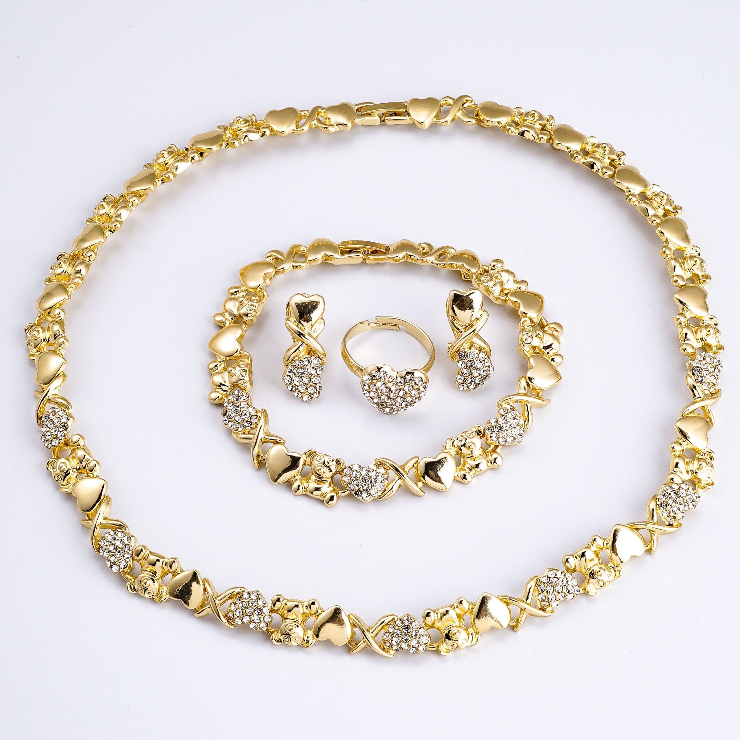 Women’s Wedding Jewelry Set with Earrings Ring Bracelet Necklace 5 Piece Gift