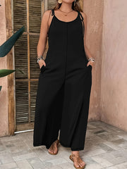 Plus Size Black Sleeveless Jumpsuit for Women Wide-Leg High-Waisted Summer Casual Formal