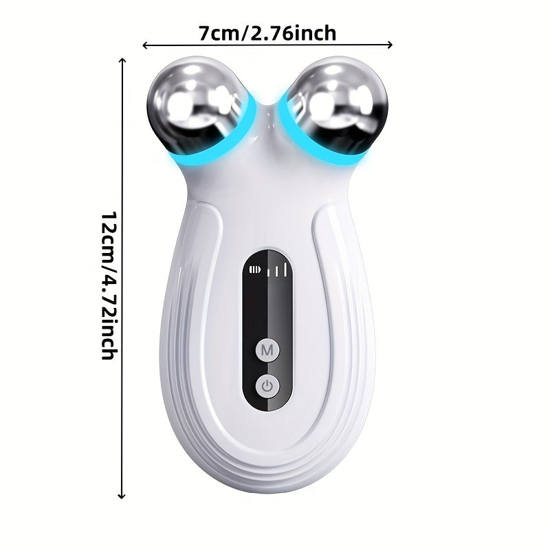 Yuz va bo'yin massajchisi, ko'k LED chiroqlari bilan - qayta zaryadlanadigan, USB orqali zaryadlash - ayollar uchun ideal teri parvarishi sovg'asi, zamonaviy estetik va ergonomik dizaynga ega go'zallik qurilmasi.