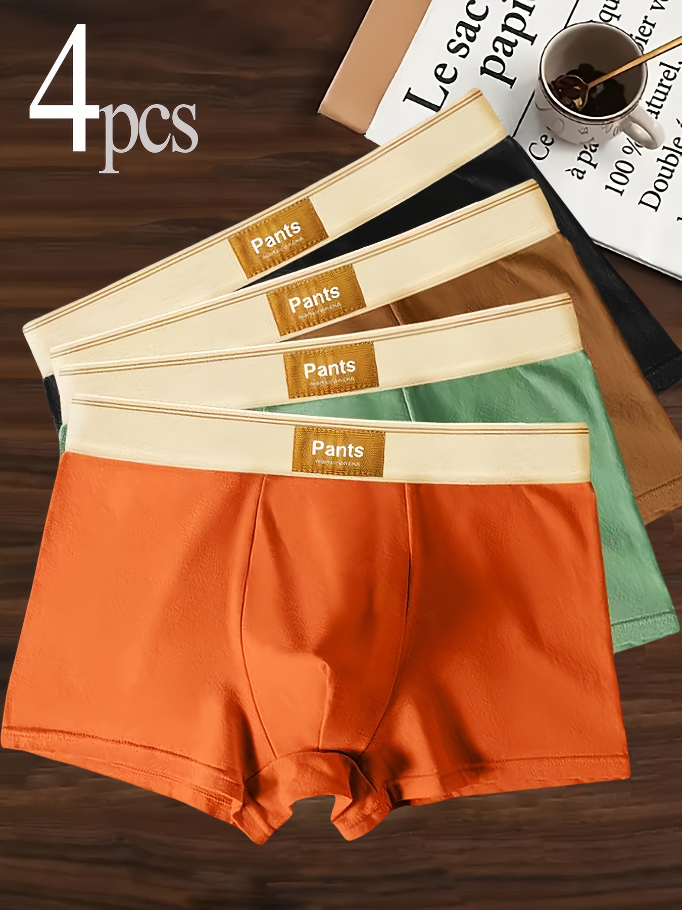 Men's Cotton Boxer Briefs 4 Pack Assorted Colors Elastic Waistband Stretch Fabric