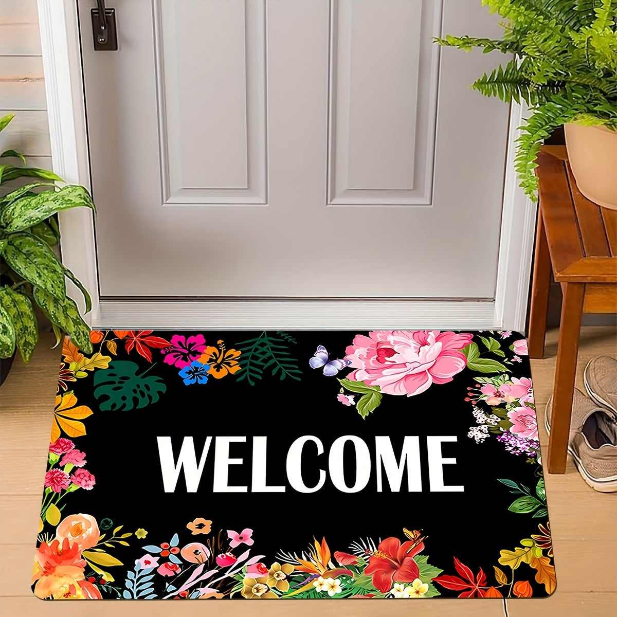Floral Welcome Mat Non-Slip Indoor Outdoor Doormat for Kitchen Patio Entryway