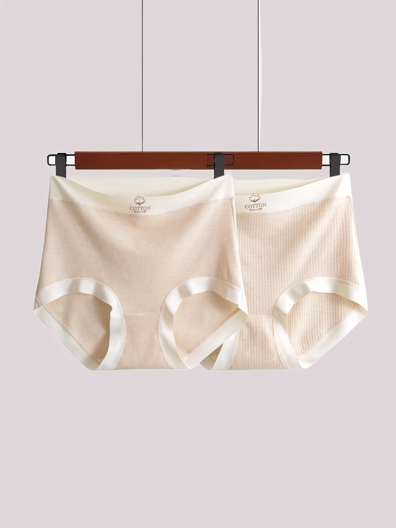 Women's Plus Size High Waist Cotton Briefs with Letter Print Ribbed Stretchy Fabric 2 Pack