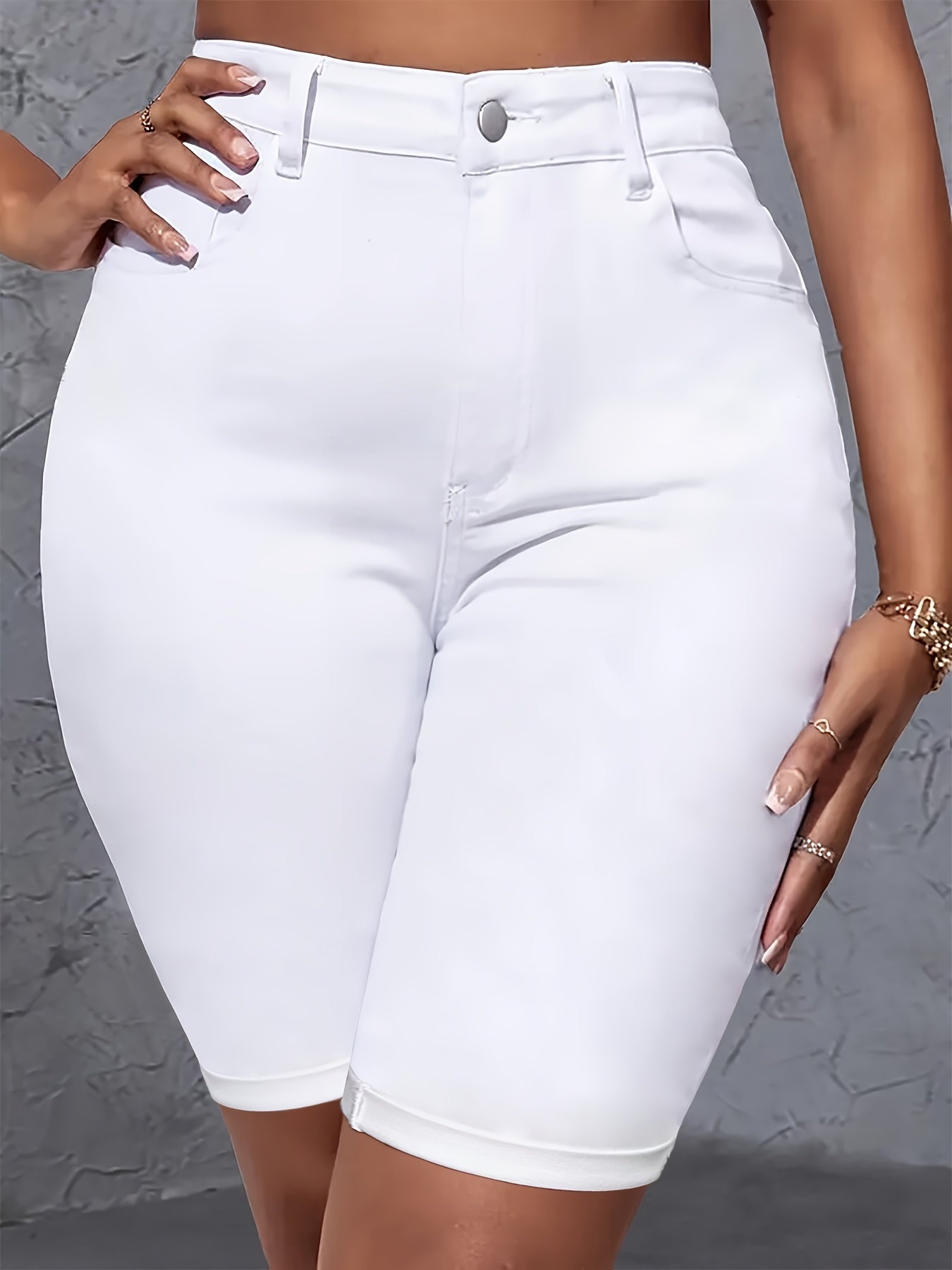 Women's Denim High Waist Shorts Elastic Four Seasons Blue Large