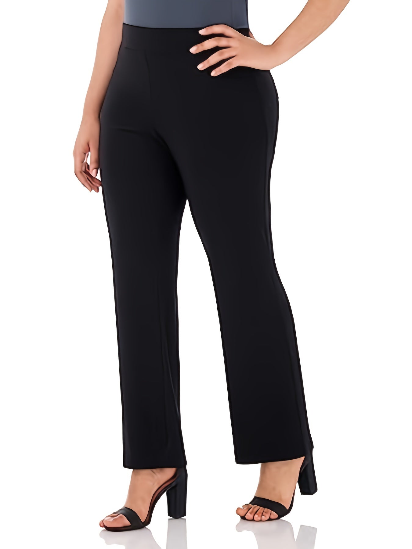 Pantalones de mujer de talla grande de cintura alta y elastizados, de color sólido, casuales o formales