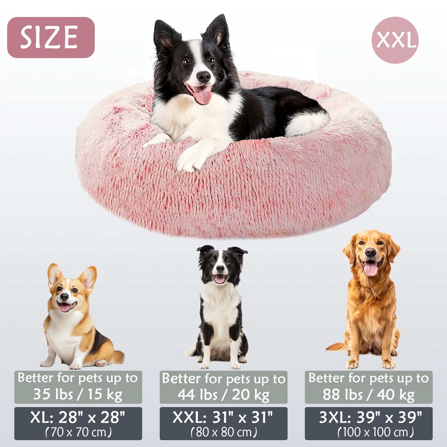 Round Dog Bed for Winter Indoor Use Polyester Non-Skid Bottom Small to Large Dogs