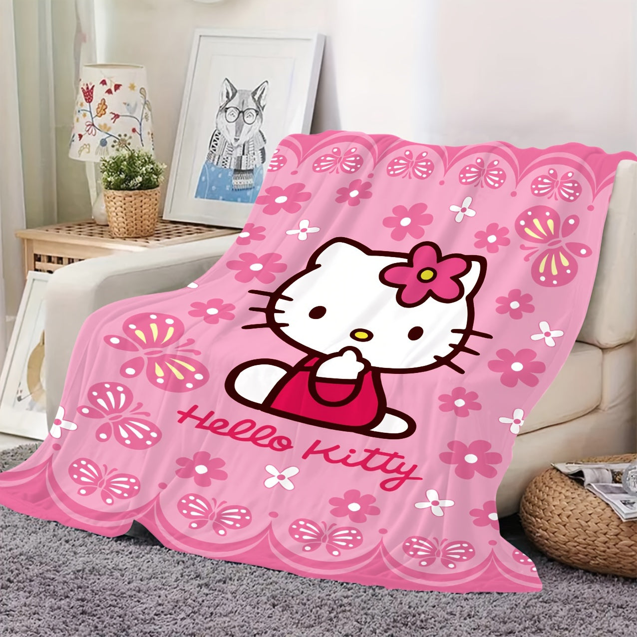 Plush Blanket Flannel Throw for Bedroom Office Travel Pink or Purple