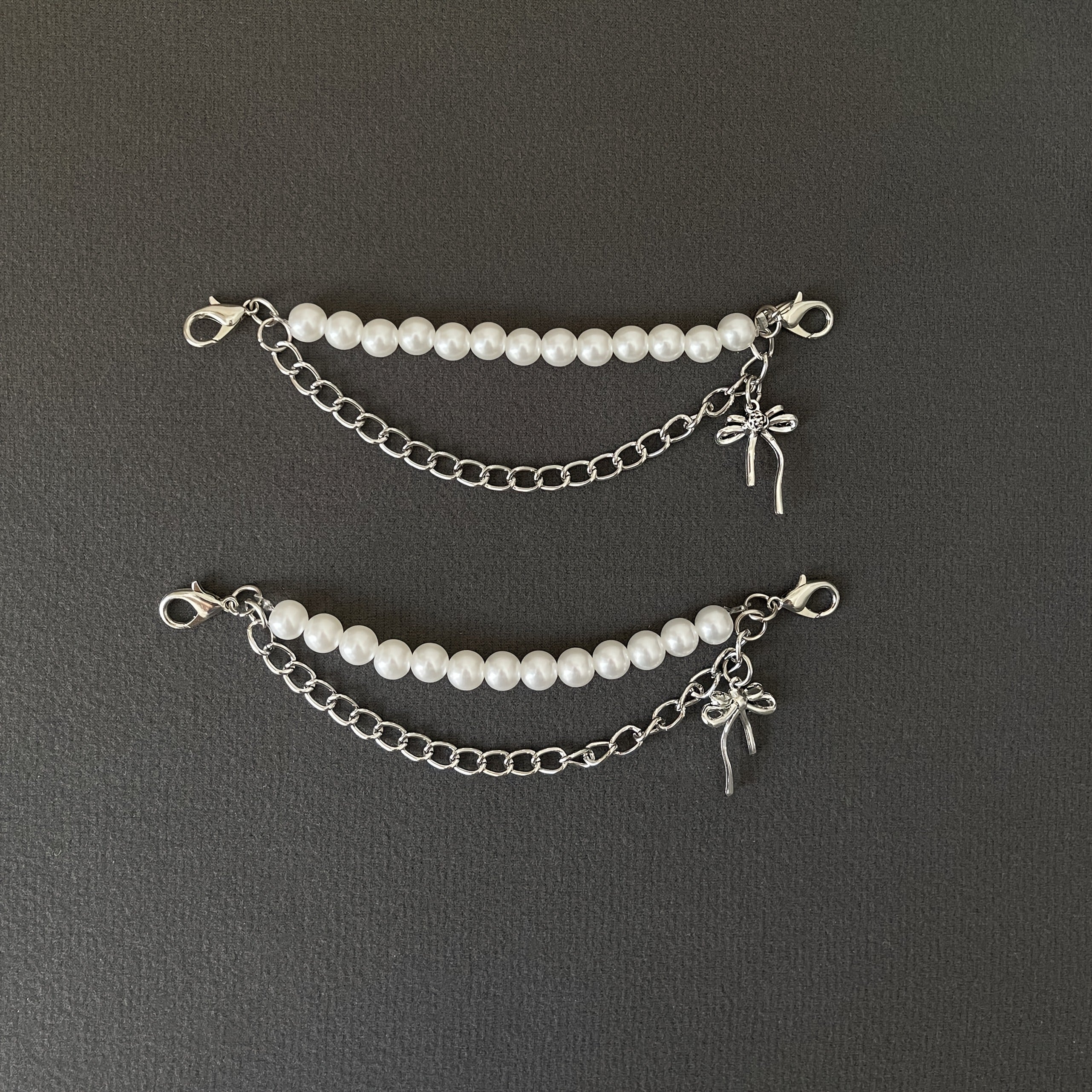 Women's Pearl Bow Shoe Accessories 2pcs Removable Metal Chain for Shoes and Bags