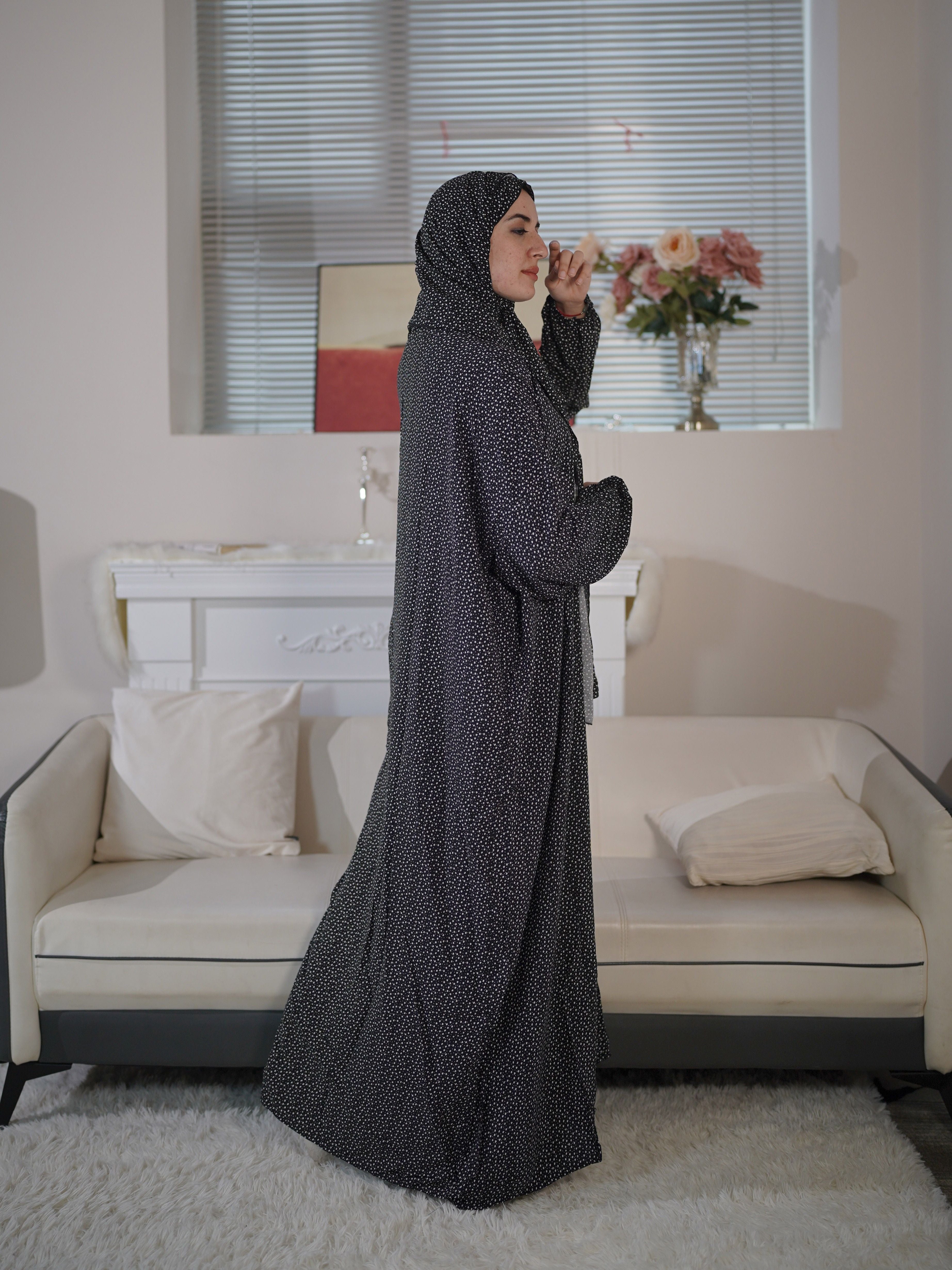 Plus Size Floral Print Modest Dress with Hijab Rayon Machine Washable