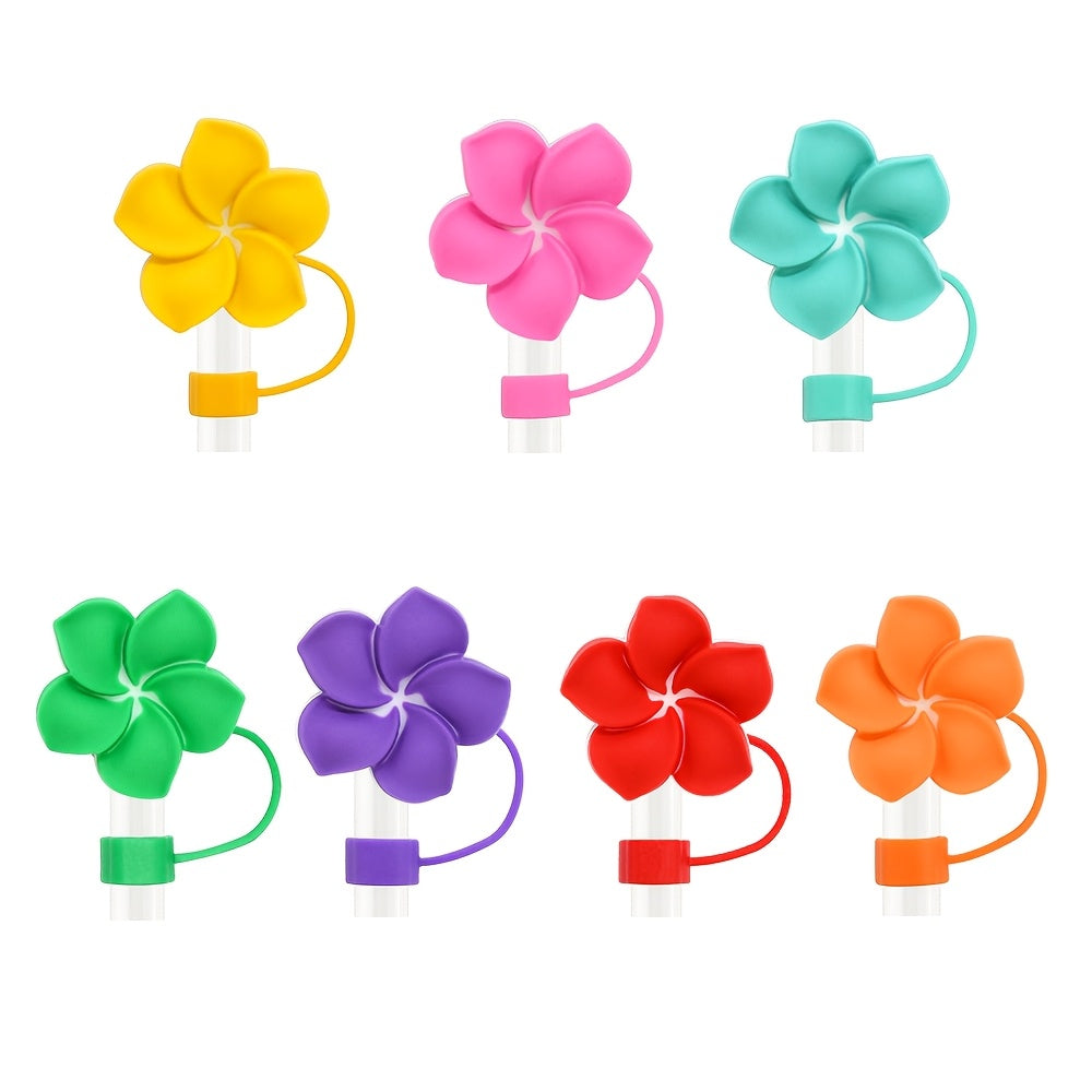 6/7Pcs Soft Plastic Flower Straw Toppers Reusable Splashproof Straw Caps