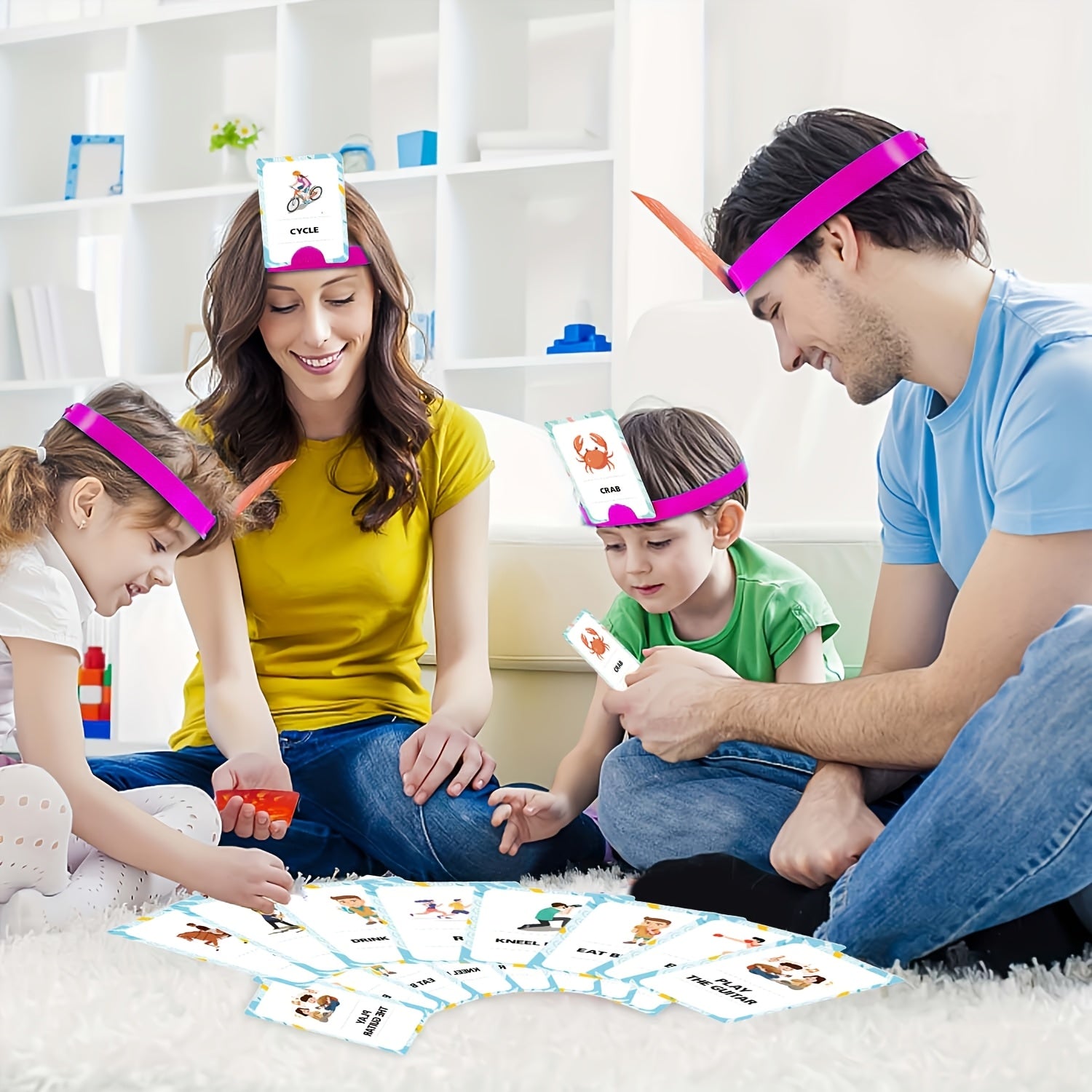 Family Guessing Card Game for Families Includes Headbands and 50 Durable Cards