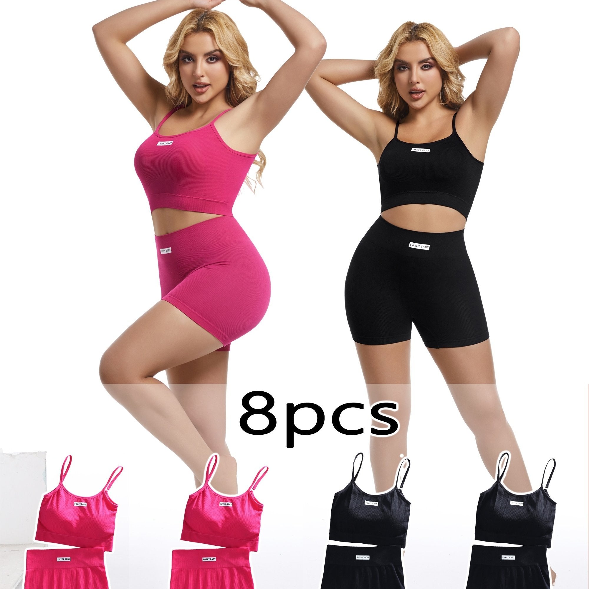 Women's Lingerie Set Wireless Bra and Ribbed Panties 4 Piece