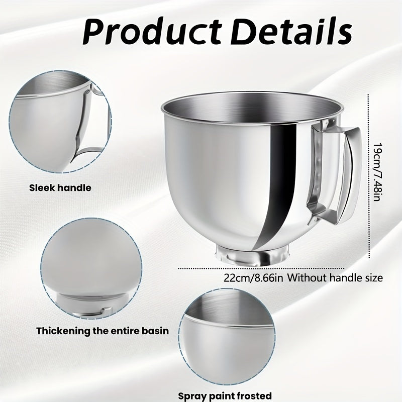 Stainless Steel Mixing Bowl Replacement for 4.5/5 Quart Tilt-Head Stand Mixers Anti-Slip Handle
