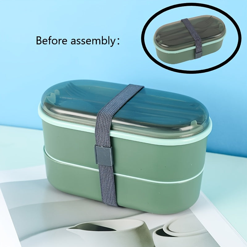 Suv o'tkazmaydigan, qayta ishlatiladigan 700ml bento qutisi, idishlar bilan - Ikki qatlamli dizayn, multfilm mavzusi, maktab, ish va sayohat uchun ideal