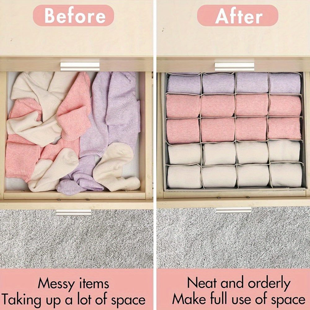 Fabric Sock Storage Box with 6/7/8/24 Grids Divided Organizer for Underwear and Socks