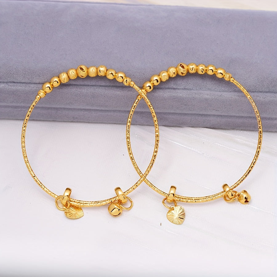 Set of 2 Gold Plated Beaded Adjustable Bangles for Women Bridal Jewelry